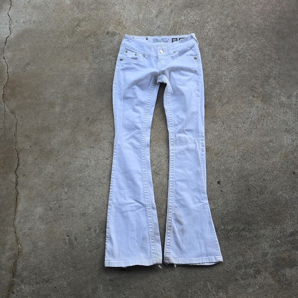 Miss Me Denim - y2k miss me flap pocket white flare Low-Rise jeans bling 25 Flawed